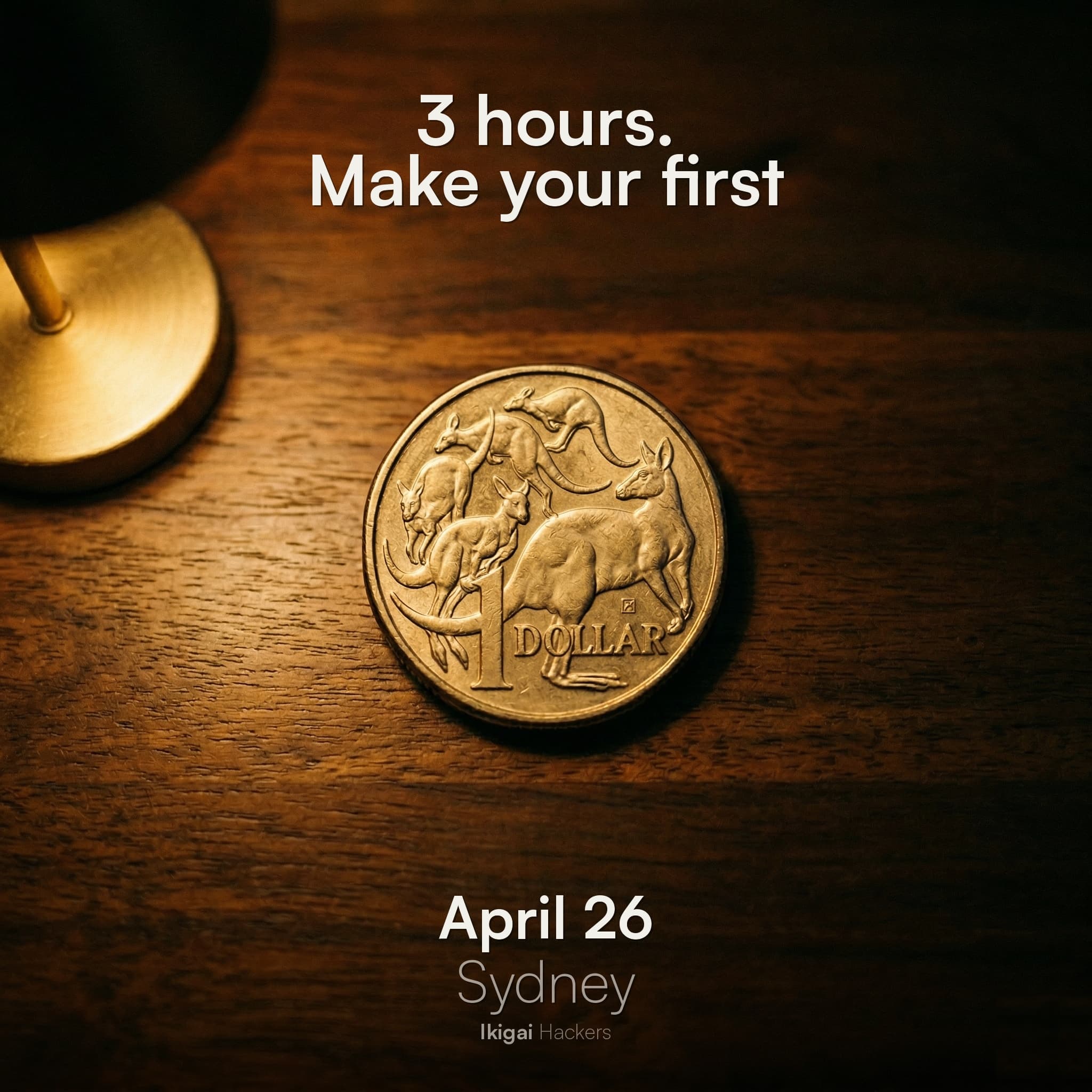 Sydney $1 Sprint event artwork with an Australian one-dollar coin on a wooden table